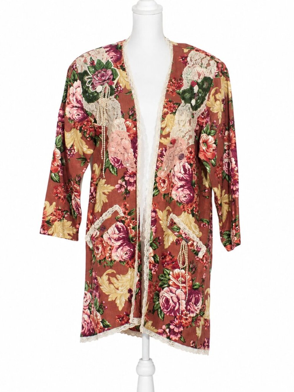 VINTAGE LACY AFTERNOON Coastal Grandma Cottagecore Open Front Cardigan Size L